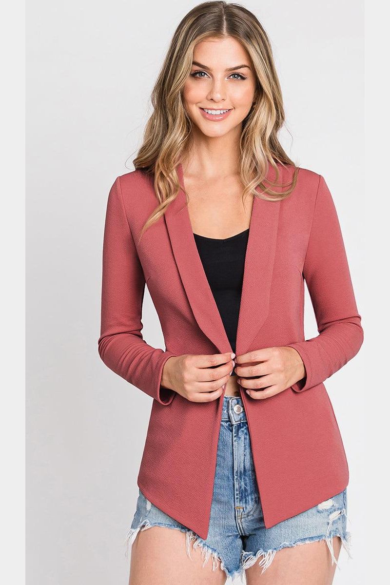 LONG SLEEVE TAILORED WITH A DRAPED BLAZER - Doublju