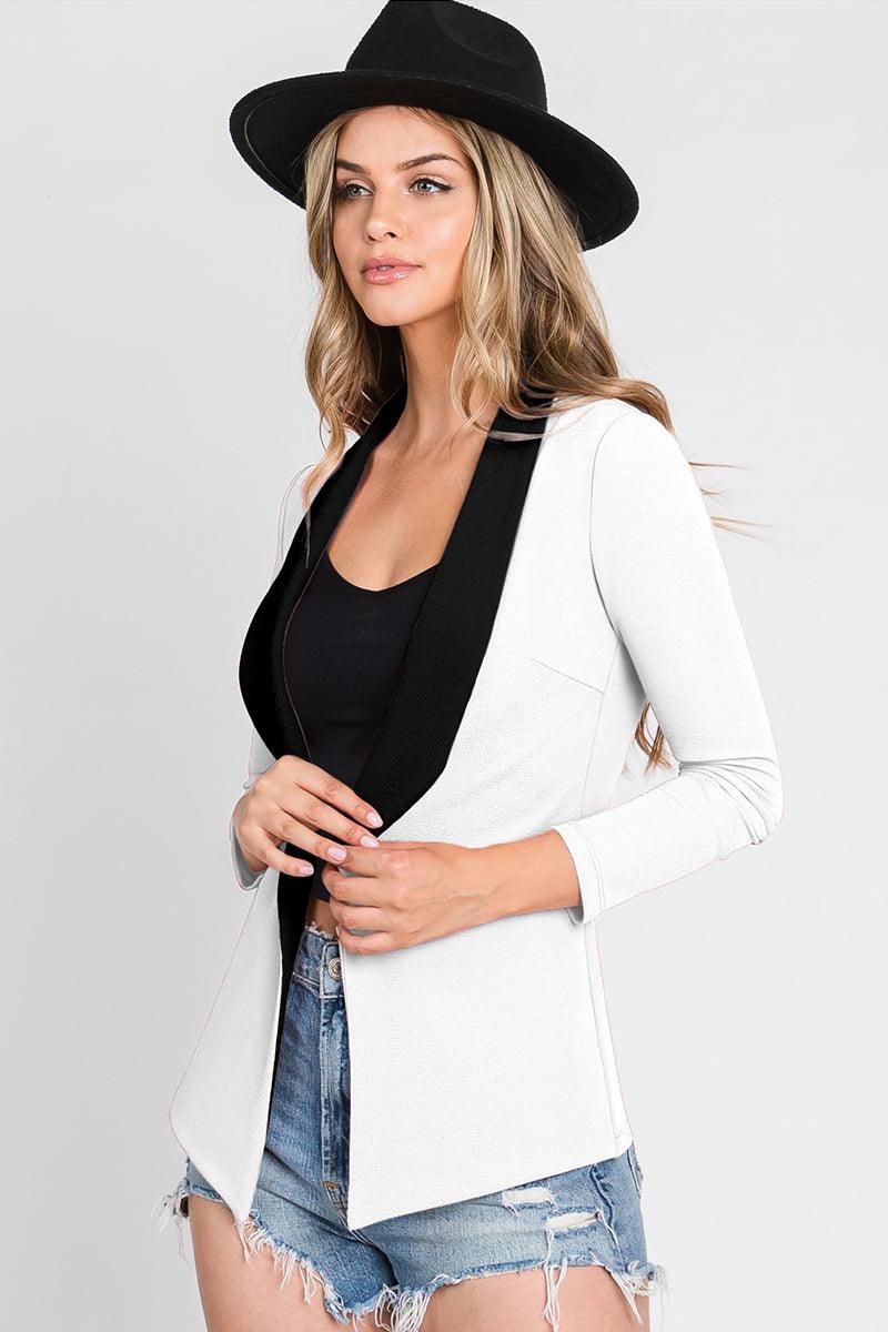 LONG SLEEVE TAILORED WITH A DRAPED BLAZER - Doublju