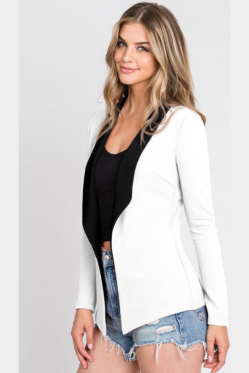 LONG SLEEVE TAILORED WITH A DRAPED BLAZER - Doublju