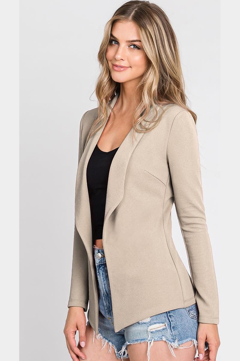 LONG SLEEVE TAILORED WITH A DRAPED BLAZER - Doublju