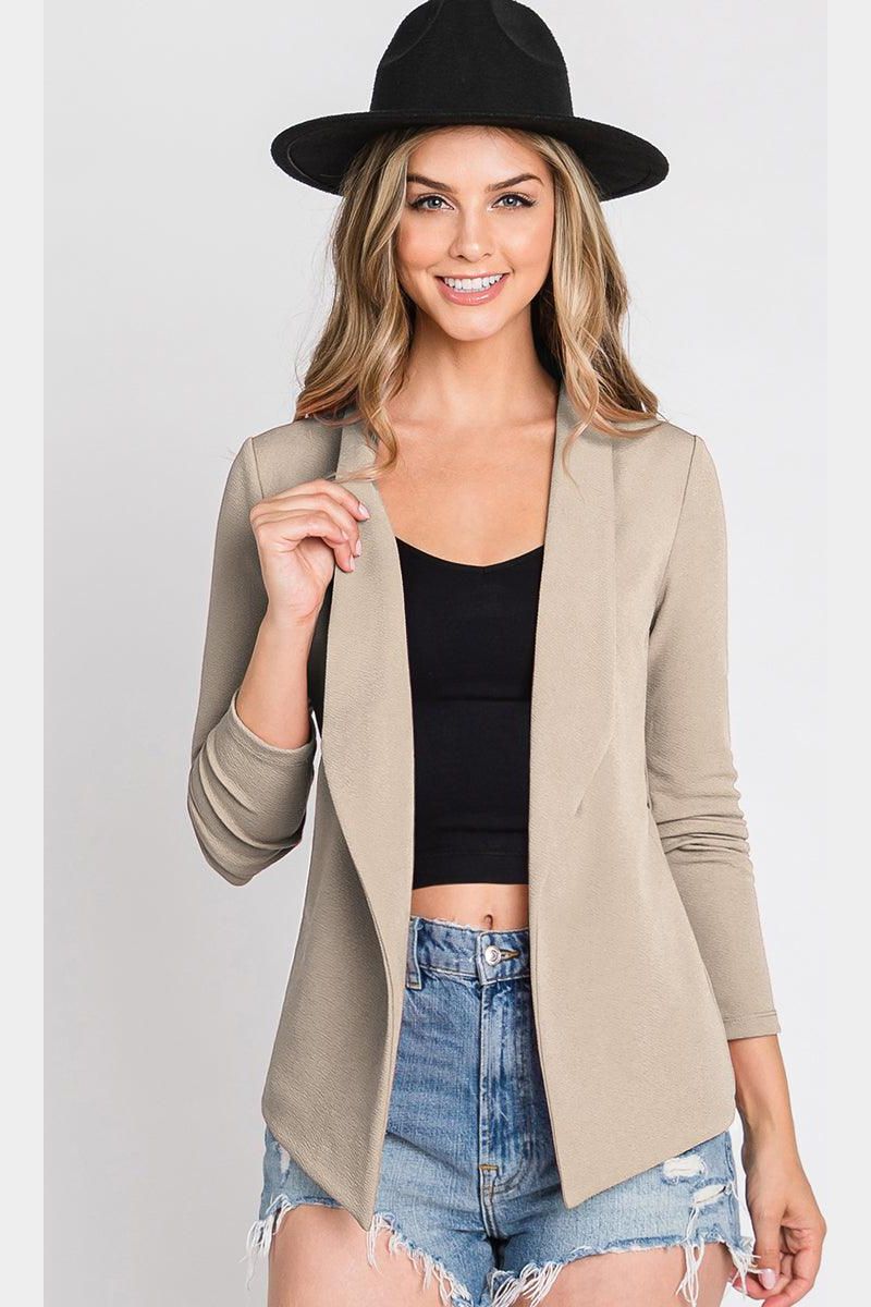 LONG SLEEVE TAILORED WITH A DRAPED BLAZER - Doublju