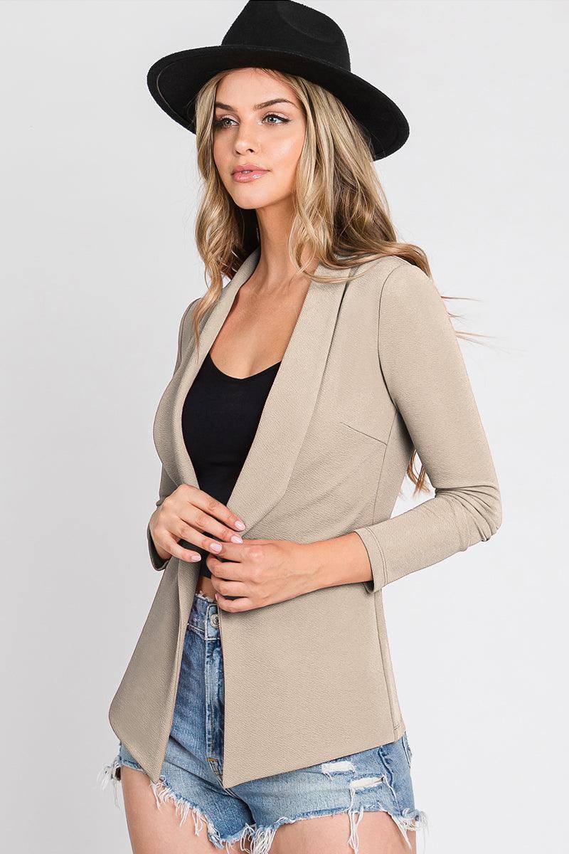 LONG SLEEVE TAILORED WITH A DRAPED BLAZER - Doublju