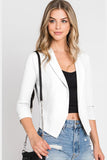 SHAWL COLLAR SHORT BLAZER WITH SHIRRING SLEEVE - Doublju