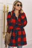 BUFFALO PLAID FLEECE FAUX FUR LAPEL JACKET COAT - Doublju