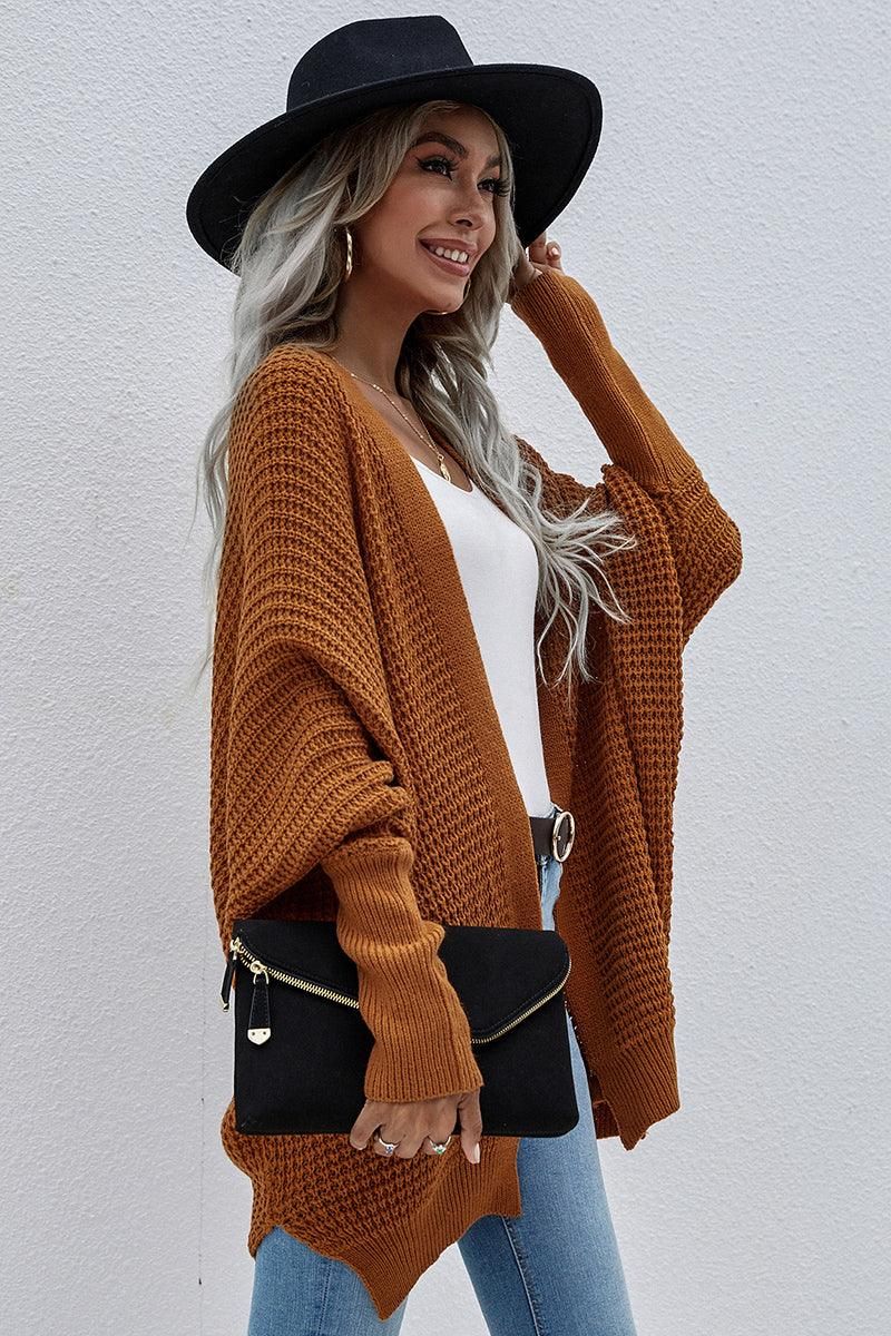 WOMEN’S KIMONO BATWING CABLE KNITTED CARDIGAN - Doublju