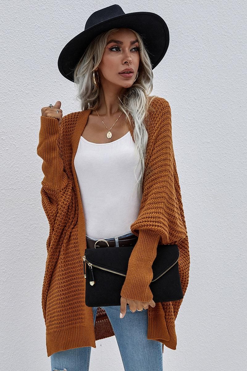 WOMEN’S KIMONO BATWING CABLE KNITTED CARDIGAN - Doublju