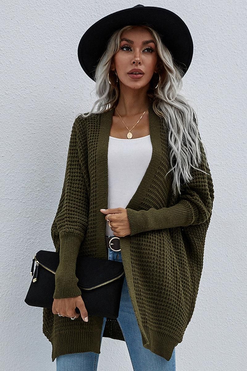 WOMEN’S KIMONO BATWING CABLE KNITTED CARDIGAN - Doublju
