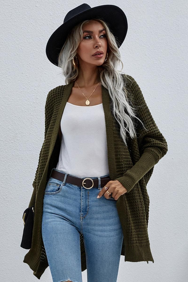 WOMEN’S KIMONO BATWING CABLE KNITTED CARDIGAN - Doublju