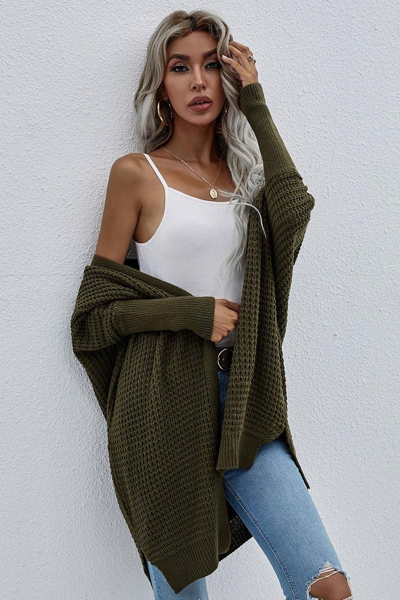 WOMEN’S KIMONO BATWING CABLE KNITTED CARDIGAN - Doublju