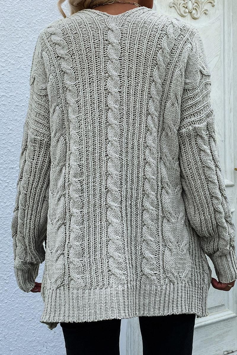 CABLE KNIT OPEN FRONT CASUAL CARDIGAN - Doublju