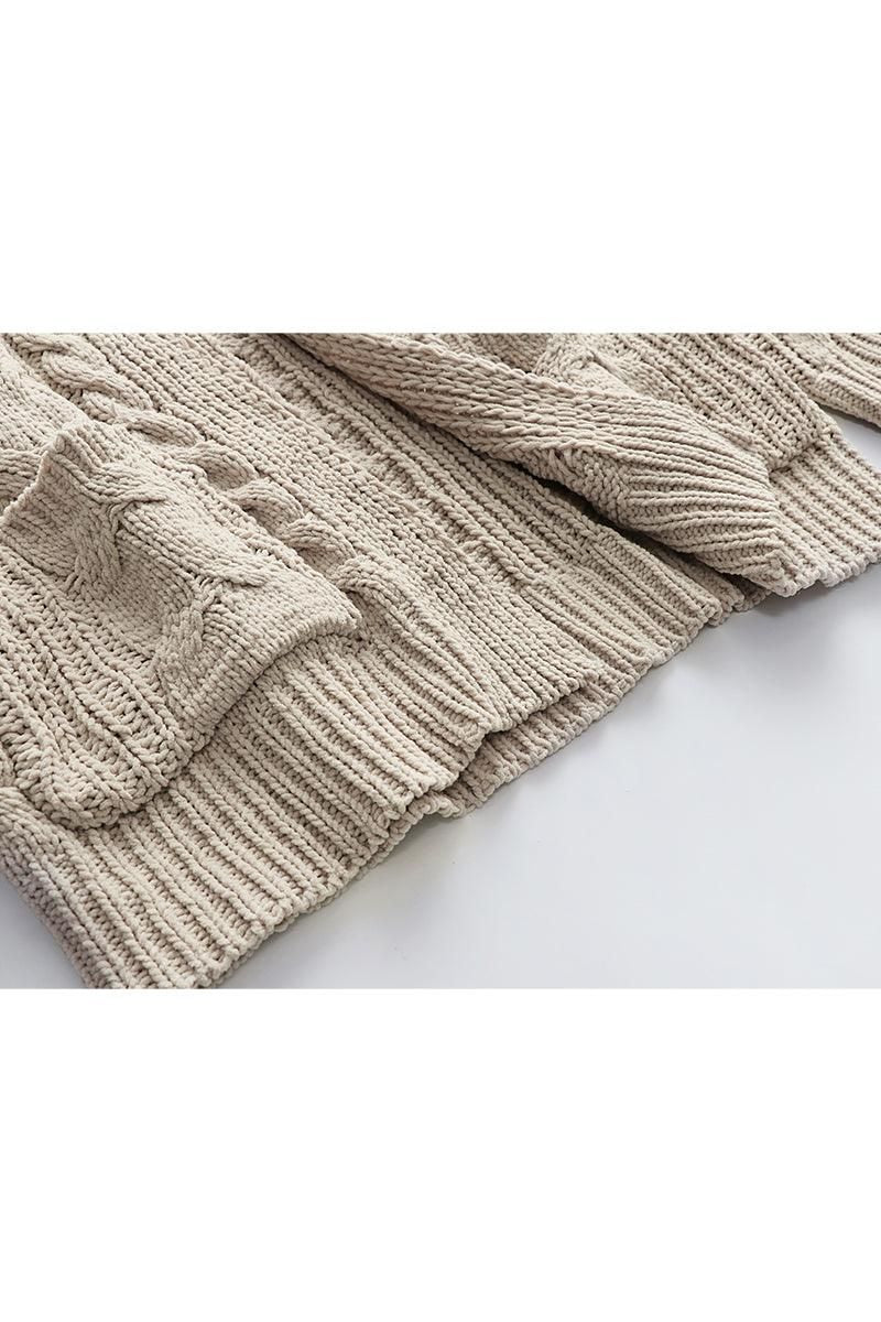 CABLE KNIT OPEN FRONT CASUAL CARDIGAN - Doublju