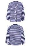 LOOSE FIT STRIPE PATTERN BUTTON DOWN CARDIGAN - Doublju