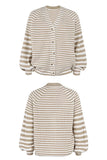 LOOSE FIT STRIPE PATTERN BUTTON DOWN CARDIGAN - Doublju