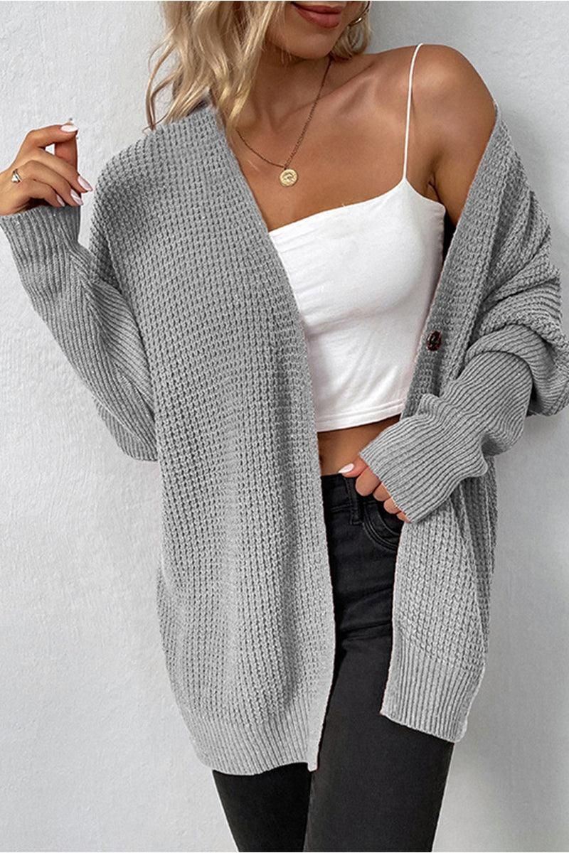 KNITTED ONE BUTTON CARDIGAN - Doublju