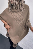 WOMENS POMPOM DETAILED TURTLE NECK SHAWL WRAP - Doublju