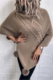 WOMENS POMPOM DETAILED TURTLE NECK SHAWL WRAP - Doublju