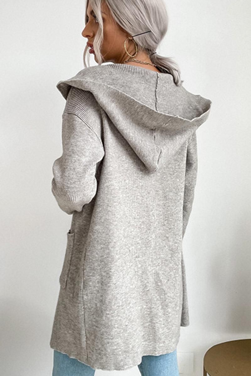 DAILY SOLID HOODIE CARDIGAN WITH POCKETS - Doublju