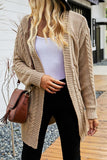OPEN FRONT CABLE KNITTED CASUAL CARDIGAN - Doublju