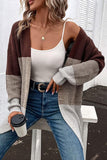LONG SLEEVE COLOR BLOCK CARDIGAN COAT - Doublju