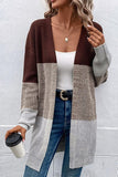 LONG SLEEVE COLOR BLOCK CARDIGAN COAT - Doublju