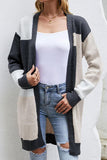 WOMEN COLOR BLOCK OPEN FRONT MIDI CARDIGAN - Doublju