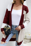 WOMEN COLOR BLOCK OPEN FRONT MIDI CARDIGAN - Doublju