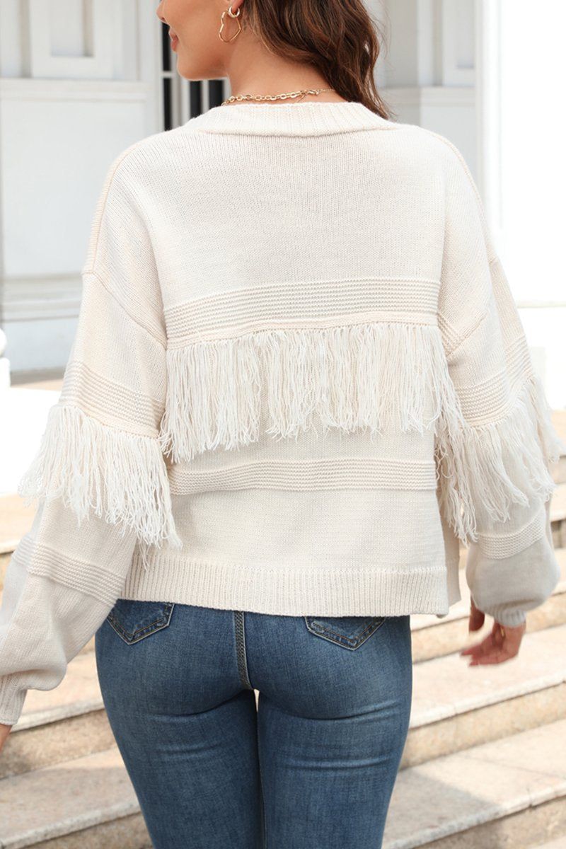 WOMEN TASSEL DETAILED OPEN FRONT KNIT CARDIGAN