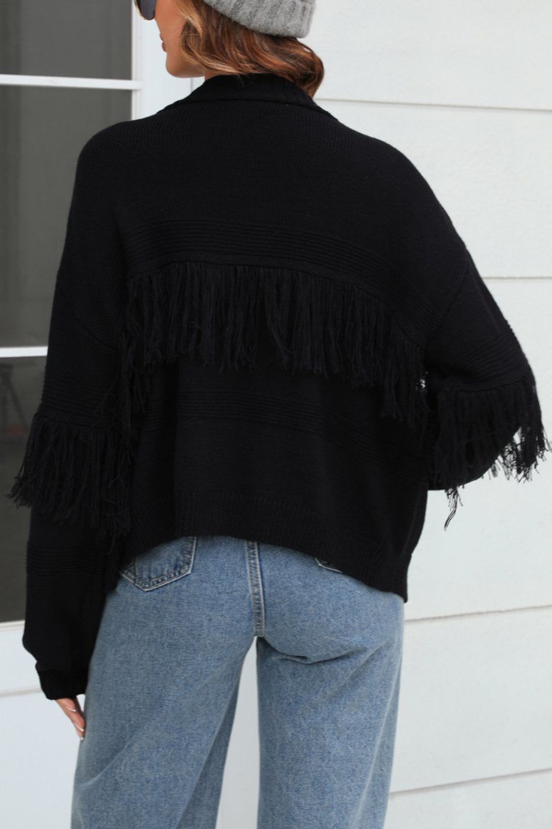 WOMEN TASSEL DETAILED OPEN FRONT KNIT CARDIGAN