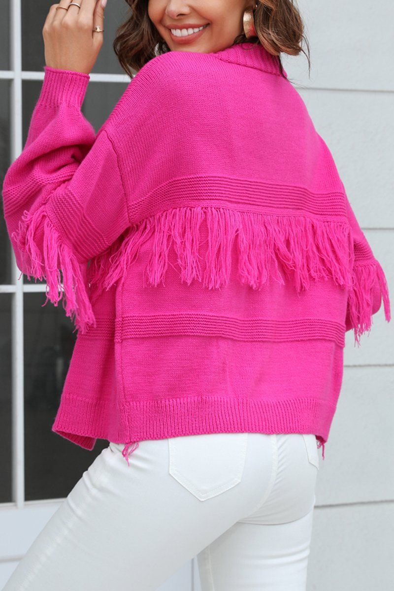 WOMEN TASSEL DETAILED OPEN FRONT KNIT CARDIGAN