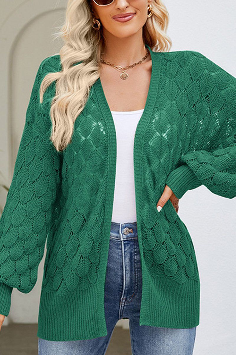 WOMEN HOLLOW OUT KNITTED SWEAT CARDIGAN