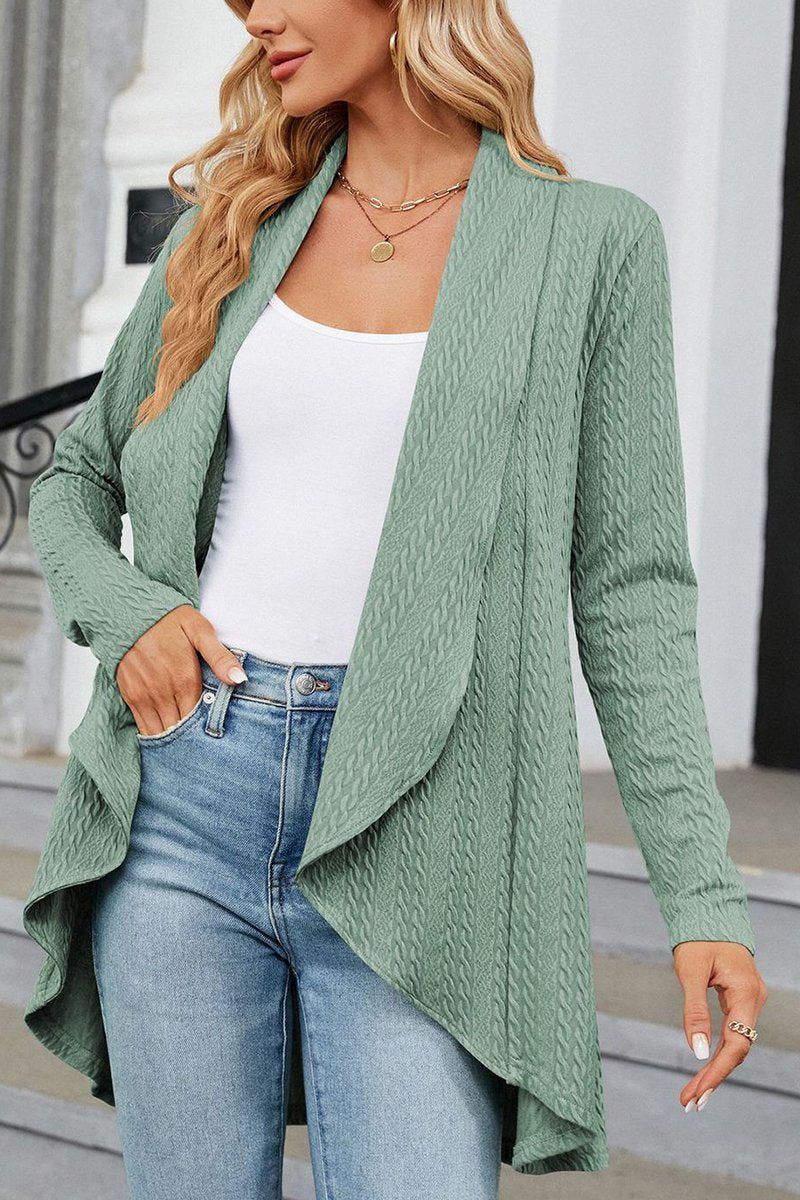 WOMEN TWIST CABLE KNIT OPEN FRONT FALL CARDIGAN