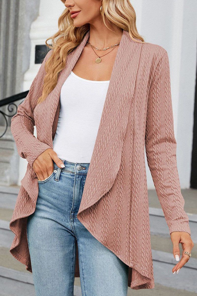 WOMEN TWIST CABLE KNIT OPEN FRONT FALL CARDIGAN