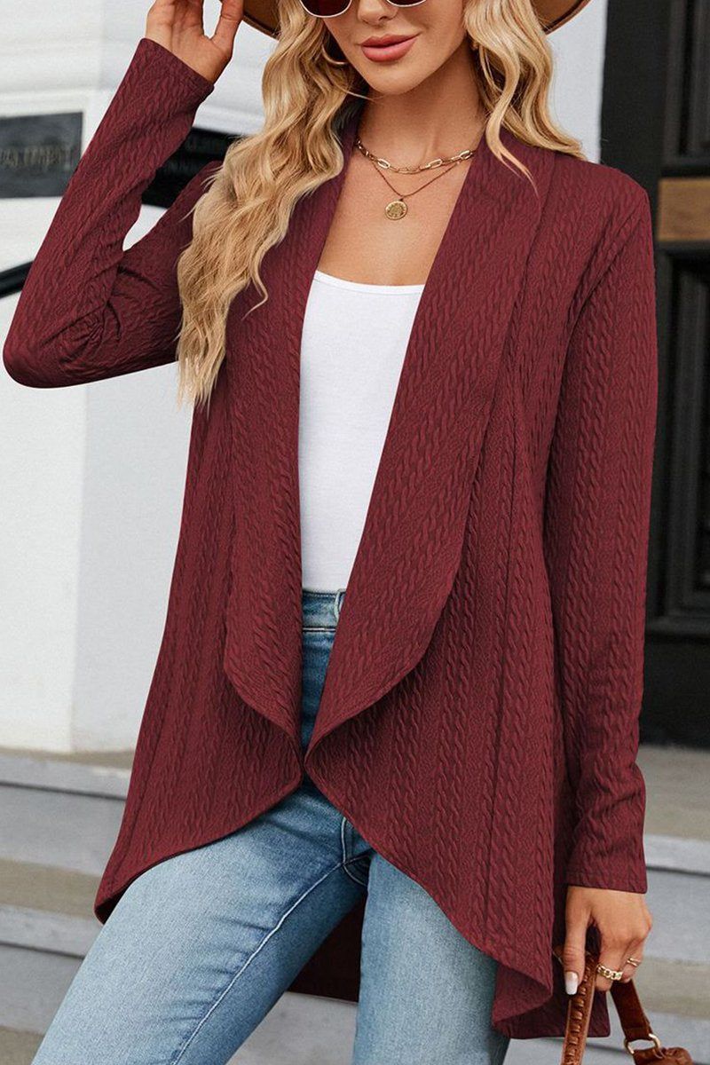 WOMEN TWIST CABLE KNIT OPEN FRONT FALL CARDIGAN