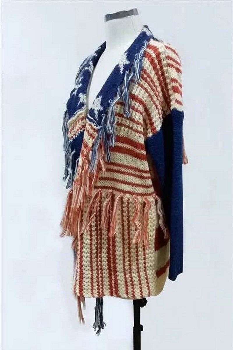 WOMEN CONTRASTING STAR STRIPE FRINGE KNIT CARDIGAN
100% POLYESTER
SIZE S(2)-M(2)-L(2)-XL(2)
MADE IN CHINA