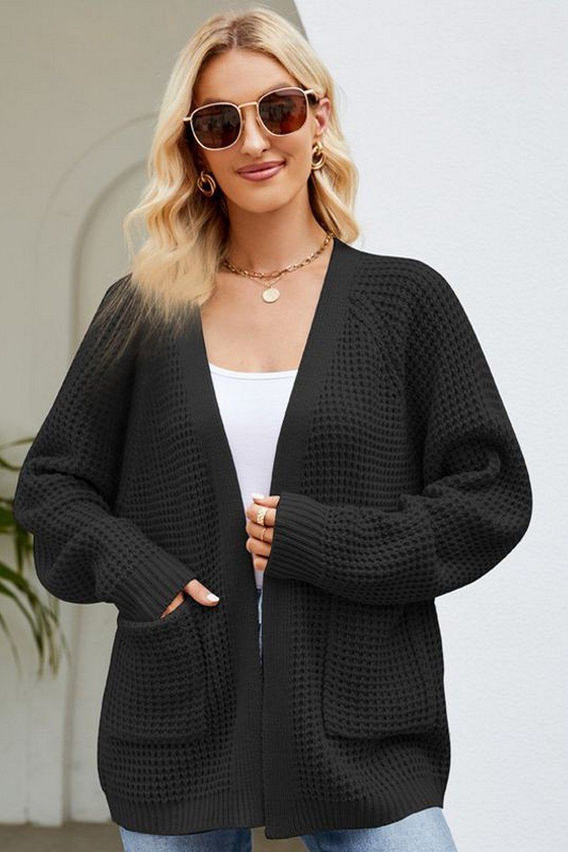 WOMEN RIBBED KNIT CARDIGAN WITH POCKETS