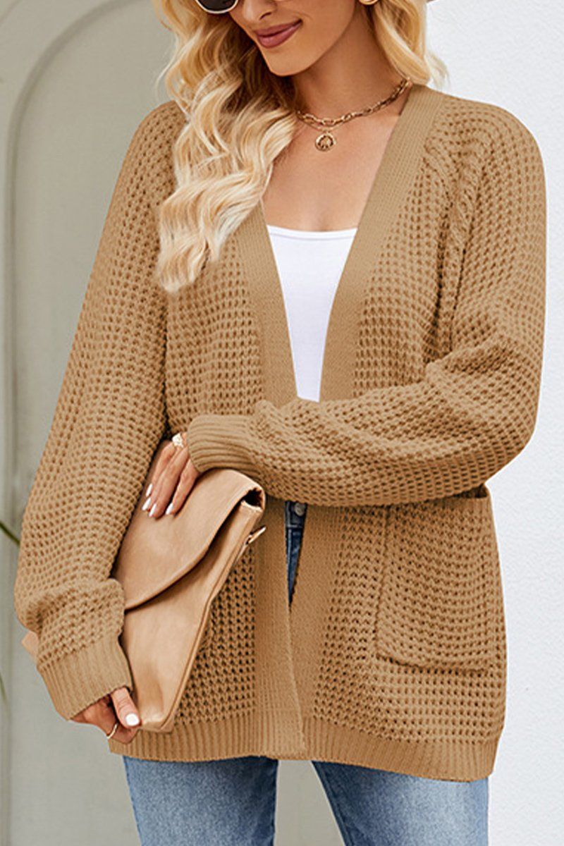 WOMEN RIBBED KNIT CARDIGAN WITH POCKETS