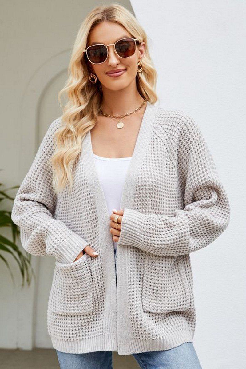 WOMEN RIBBED KNIT CARDIGAN WITH POCKETS