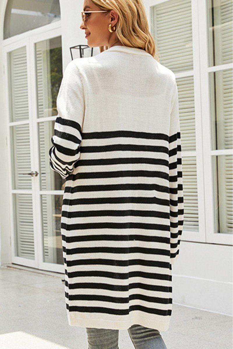 WOMEN COZY OPEN FRONT STRIPE OVERSIZE CARDIGAN