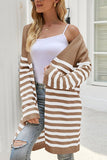 WOMEN COZY OPEN FRONT STRIPE OVERSIZE CARDIGAN