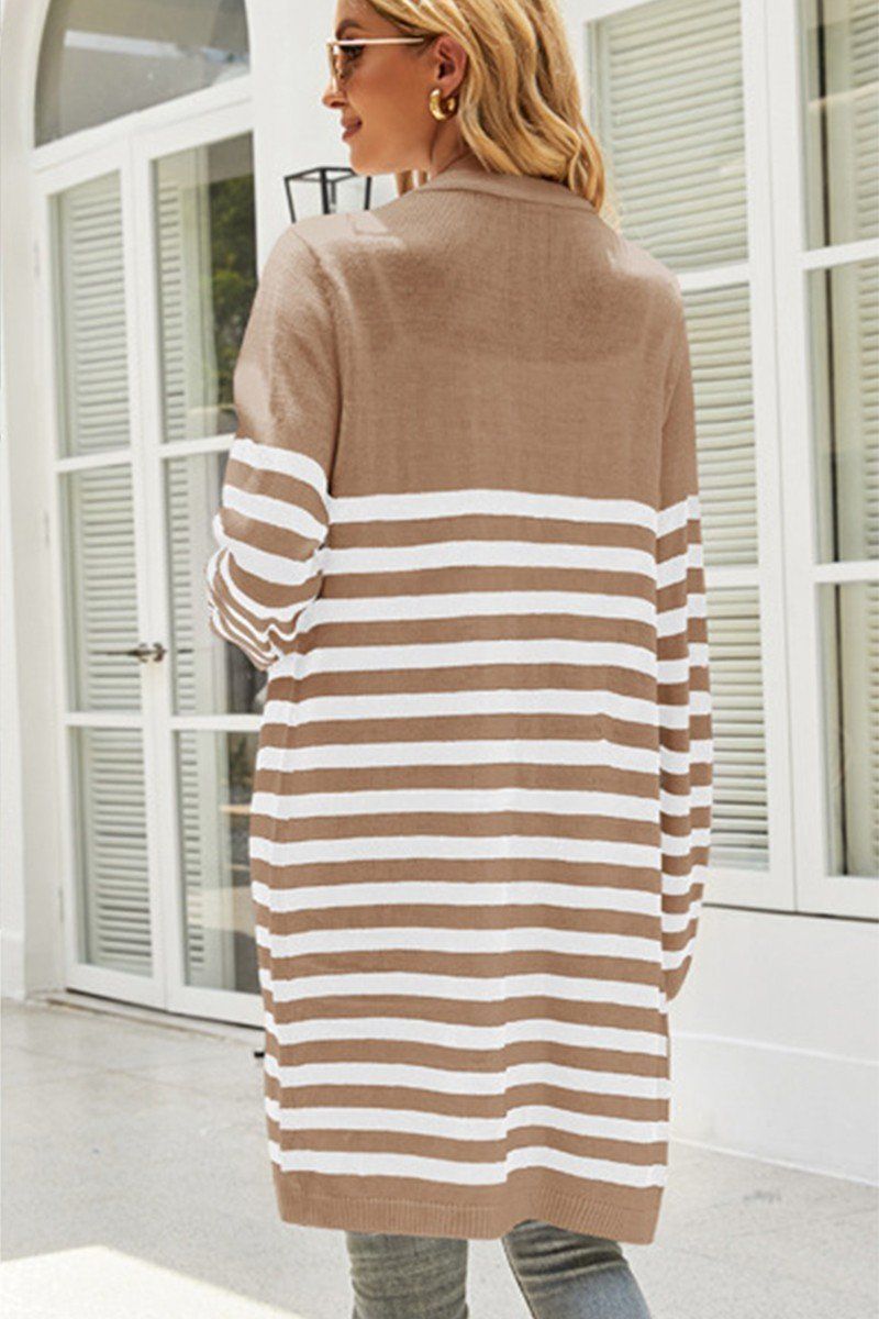 WOMEN COZY OPEN FRONT STRIPE OVERSIZE CARDIGAN