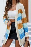 WOMEN QUILTED STRIPE PATTERN RIBBED KNIT CARDIGAN