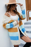 WOMEN QUILTED STRIPE PATTERN RIBBED KNIT CARDIGAN