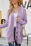 BUTTON CLOSURE RIBBED KNIT CARDIGAN WITH POCKETS