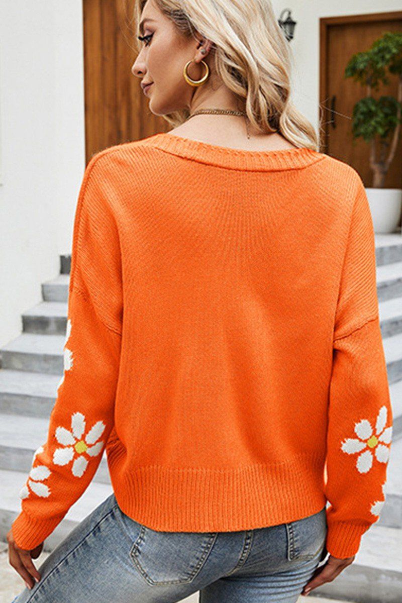 WOMEN FLOWER PRINTING BUTTON UP KNIT CARDIGAN