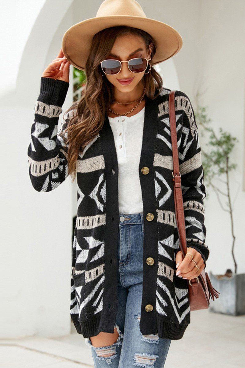 WOMEN BOHEMIAN WESTERN AZTEC PATTERN CARDIGAN