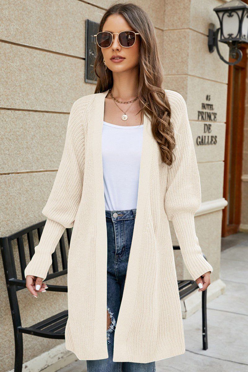 WOMEN FITTED RIB CUFF OPEN FRONT KNIT CARDIGAN