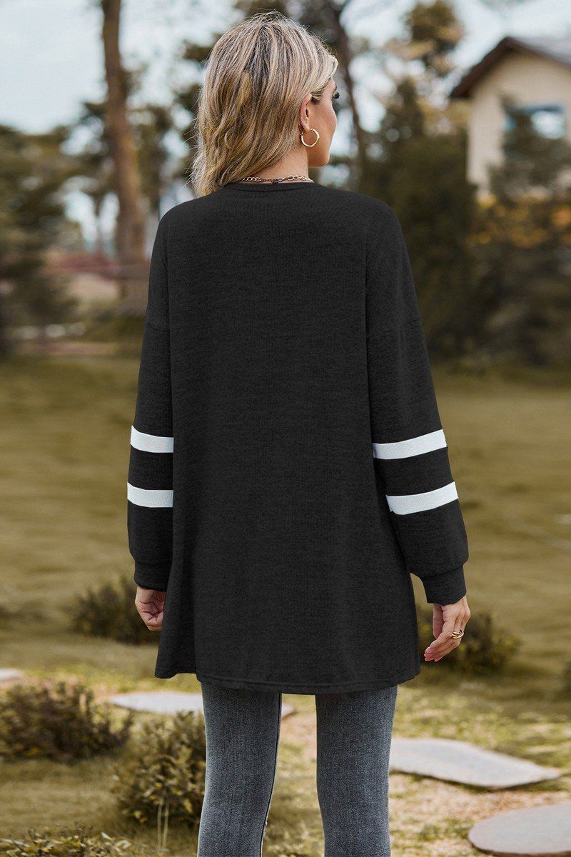 WOMEN LIGHTWEIGHT STRIPE SLEEVE CARDIGAN