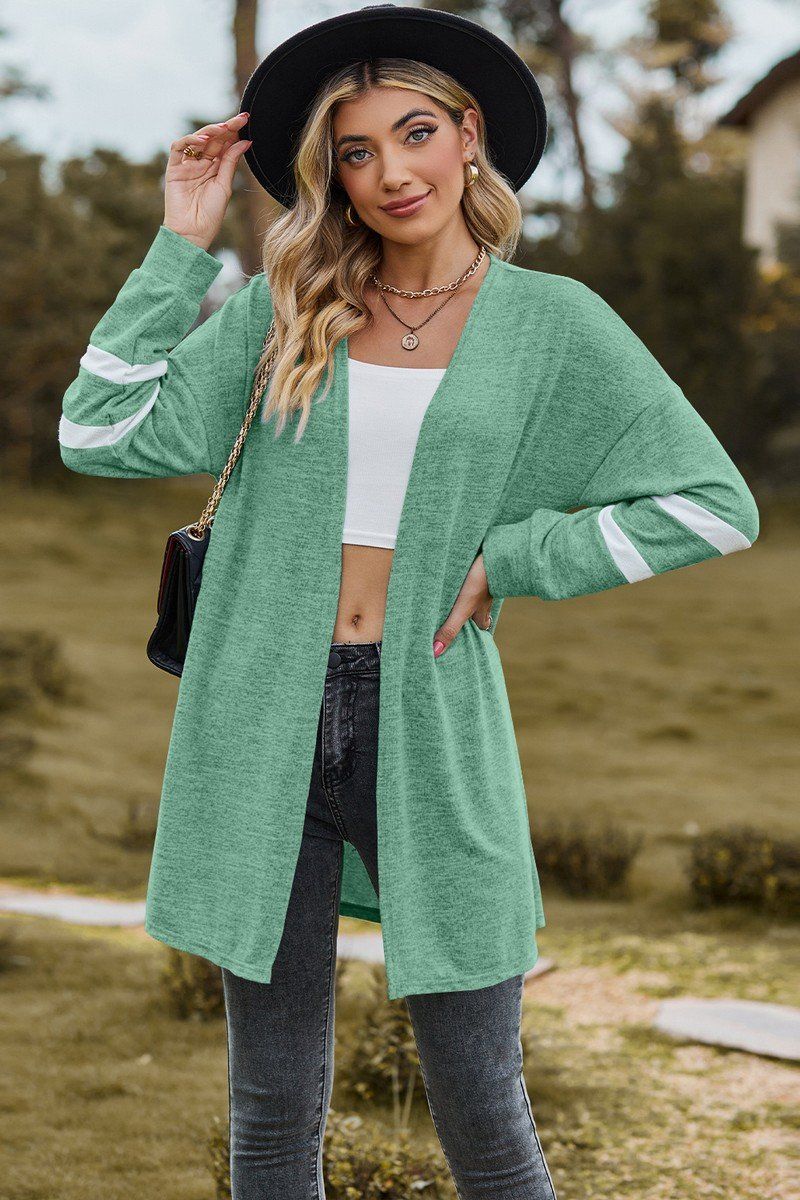 WOMEN LIGHTWEIGHT STRIPE SLEEVE CARDIGAN