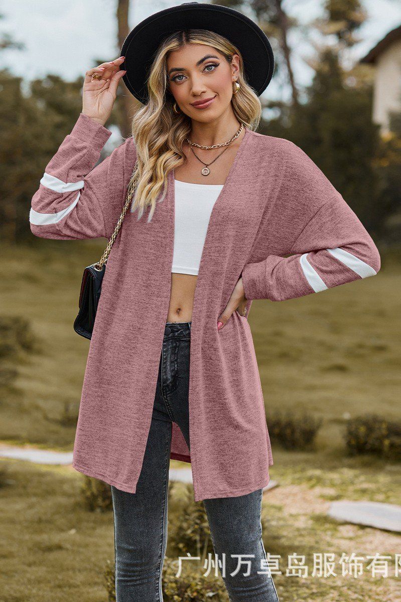 WOMEN LIGHTWEIGHT STRIPE SLEEVE CARDIGAN