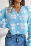 WOMEN FLOWER PRINTING COZY BUTTON UP CARDIGAN